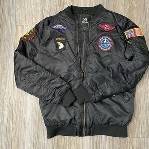 VINTAGE X-Ray Jeans Patches Flight Black Bomber Jacket (Size: M)‎